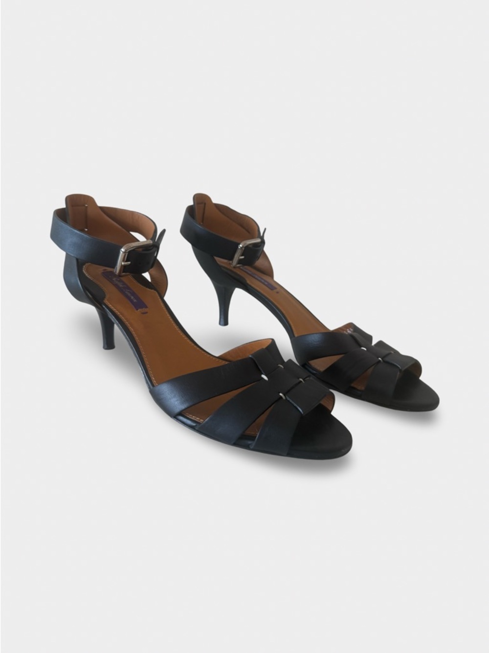 Ralph Lauren Purple Label Black Leather Ankle-Strap Heels - Picture 2 of 5